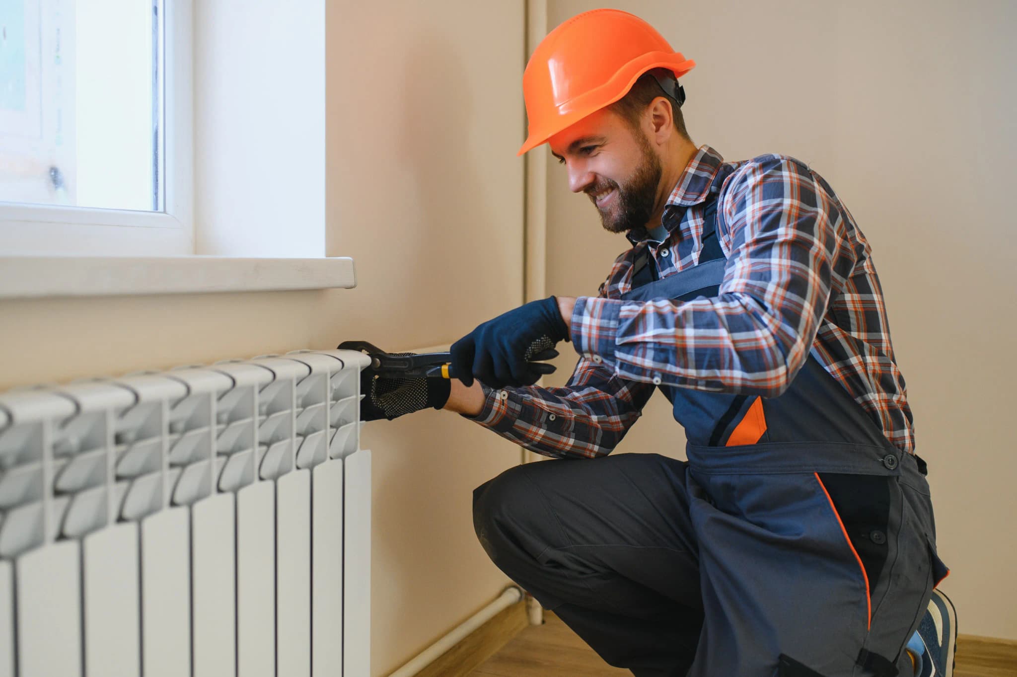 Professional central heating installation in progress